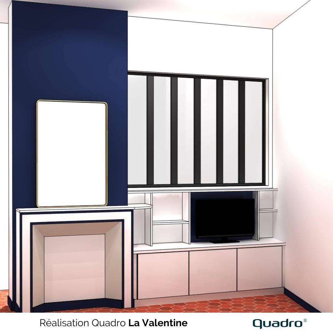 Maquette 3D de meuble TV sur-mesure par QUADRO LA VALENTINE à Marseille