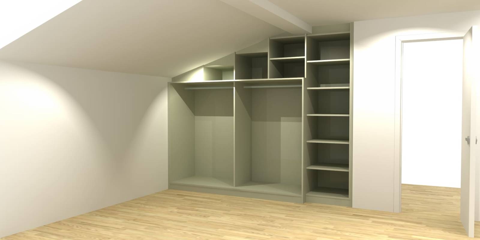 Modélisation 3D intérieur d'un dressing sur mesure dans une chambre parentale sur Aix la Pioline