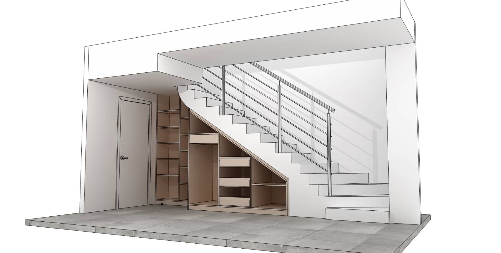 Modélisation 3D d'un sous escalier sur mesure à Marseille 13011