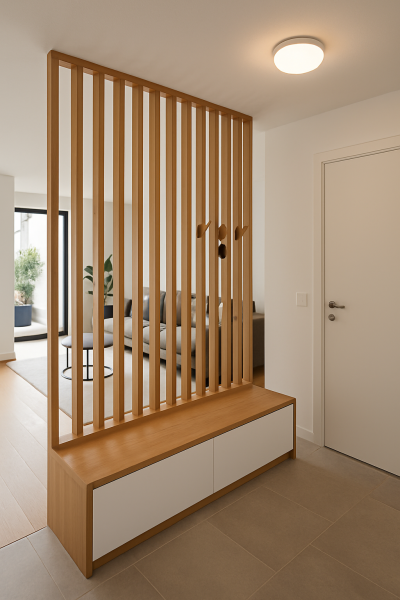 Idée pour délimiter l'entrée du salon : le claustra en bois de Quadro La Valentine