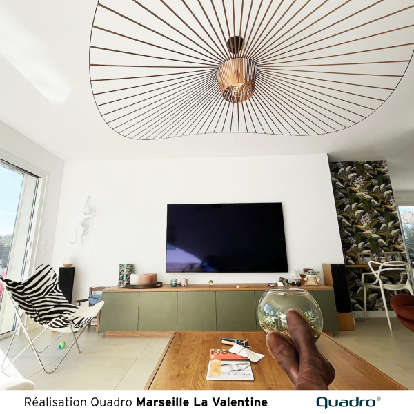 meuble TV esprit enfilade en Céladon avec plateau en Chêne naturel