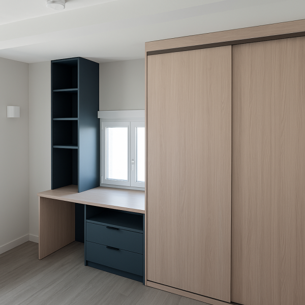 Installation d'un placard avec bureau sur mesure en sous toit aux 3 Lucs La Valentine